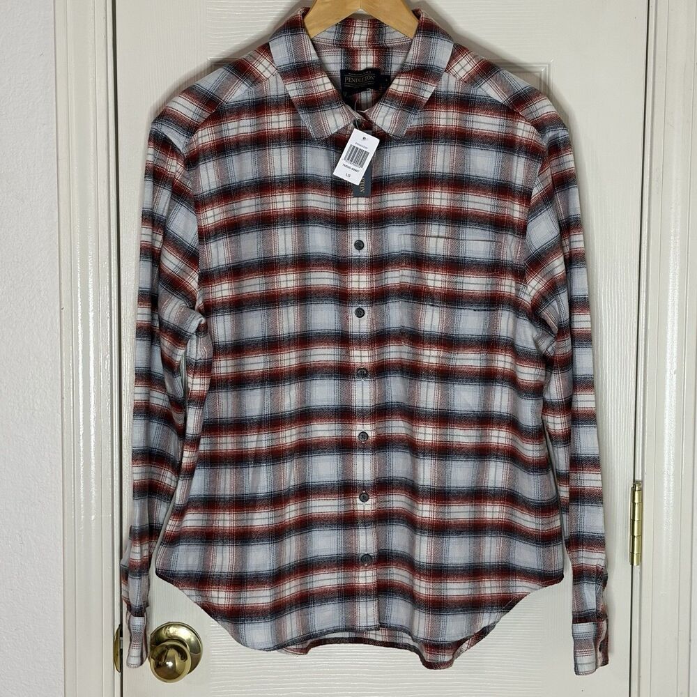 New Pendleton Plaid Flannel Boyfriend Button Front Shirt Women’s Large NWT